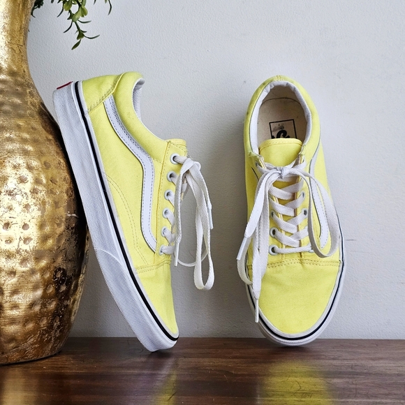 Vans Old Skool Low Top Sneakers Yellow White Canvas Women’s 7.5 / Men’s 6 - Picture 3 of 15